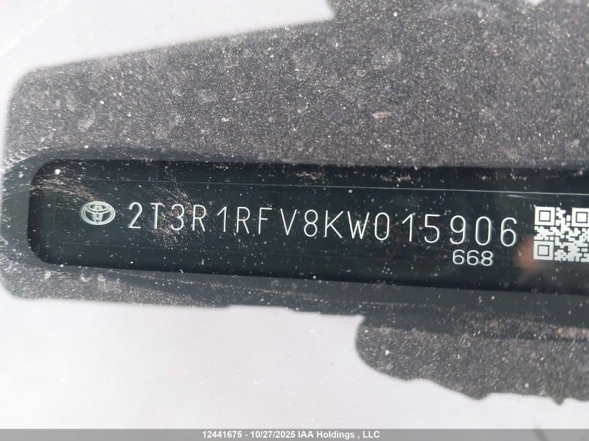 2019 Toyota Rav4 Xle/Xle Premium VIN: 2T3R1RFV8KW015906 Lot: 12441675