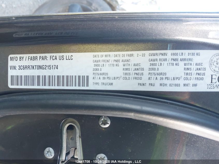 2022 Ram 1500 Classic Tradesman VIN: 3C6RR7KT0NG215174 Lot: 12441708