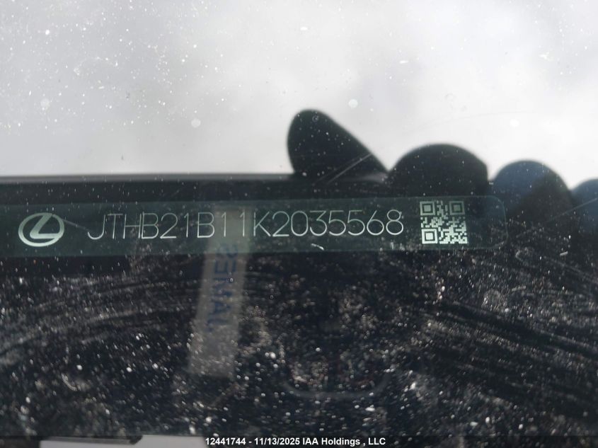 2019 Lexus Es 300H 300H VIN: JTHB21B11K2035568 Lot: 12441744
