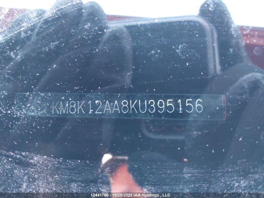 2019 Hyundai Kona VIN: KM8K12AA8KU395156 Lot: 12441760