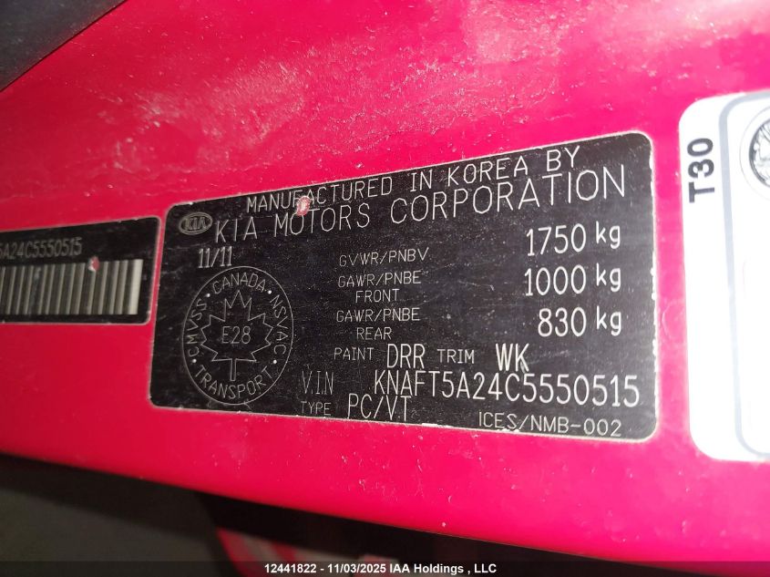 2012 Kia Forte Lx VIN: KNAFT5A24C5550515 Lot: 12441822
