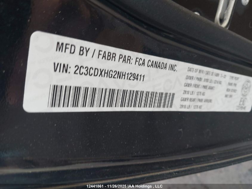 2022 Dodge Charger Gt VIN: 2C3CDXHG2NH129411 Lot: 12441861