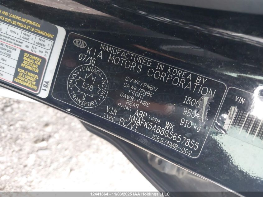 2016 Kia Forte 2.0L Ex/2.0L Lx+ VIN: KNAFK5A88G5657855 Lot: 12441864