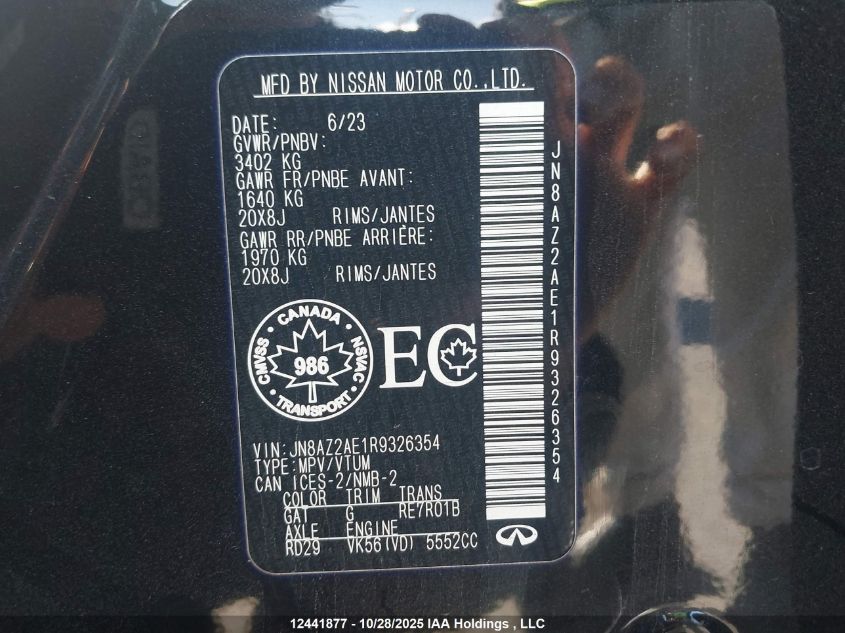 2024 Infiniti Qx80 Luxe/Premium Select VIN: JN8AZ2AE1R9326354 Lot: 12441877