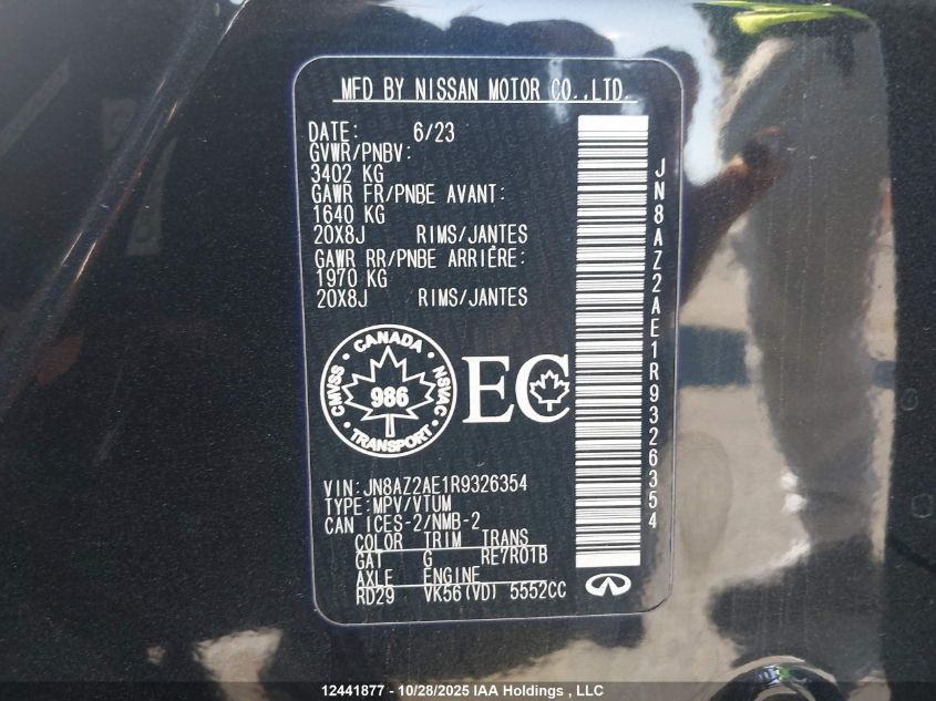 2024 Infiniti Qx80 Luxe/Premium Select VIN: JN8AZ2AE1R9326354 Lot: 12441877