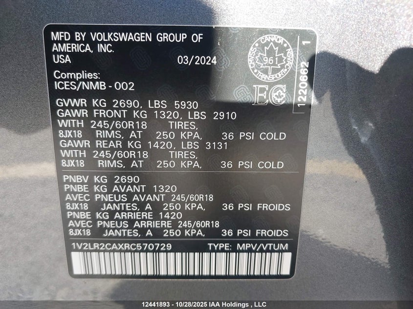 1V2LR2CAXRC570729 2024 VOLKSWAGEN ATLAS photo no. 9