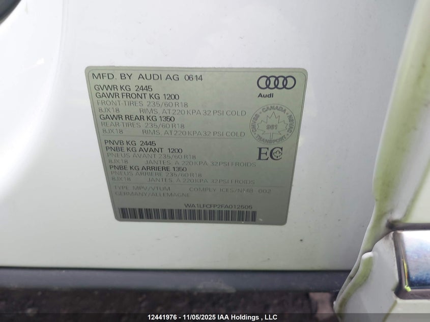WA1LFCFP2FA012505 2015 AUDI Q5 photo no. 9