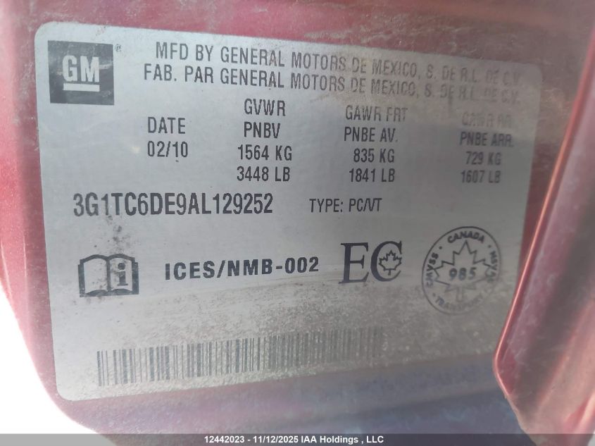 2010 Chevrolet Aveo Lt VIN: 3G1TC6DE9AL129252 Lot: 12442023