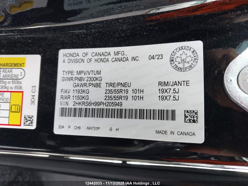2HKRS6H99PH205949 2023 HONDA CR-V photo no. 9