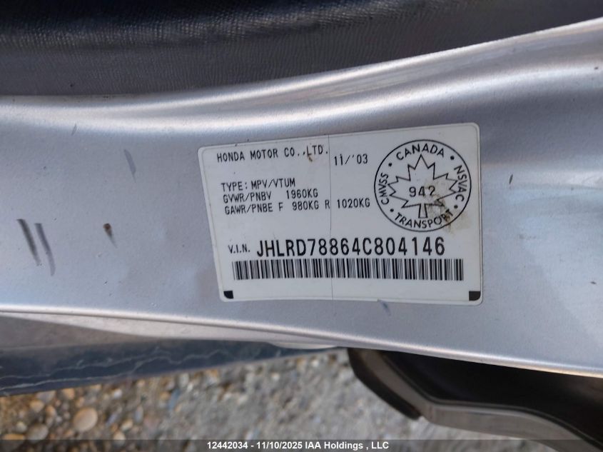 2004 Honda Cr-V Ex VIN: JHLRD78864C804146 Lot: 12442034