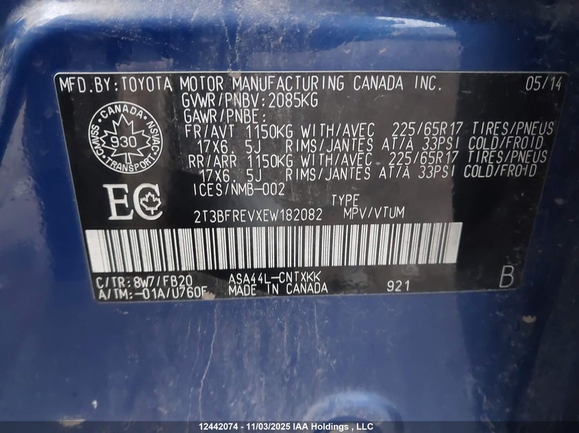 2T3BFREVXEW182082 2014 TOYOTA RAV 4 photo no. 9