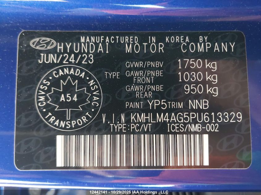 2023 Hyundai Elantra VIN: KMHLM4AG5PU613329 Lot: 12442141
