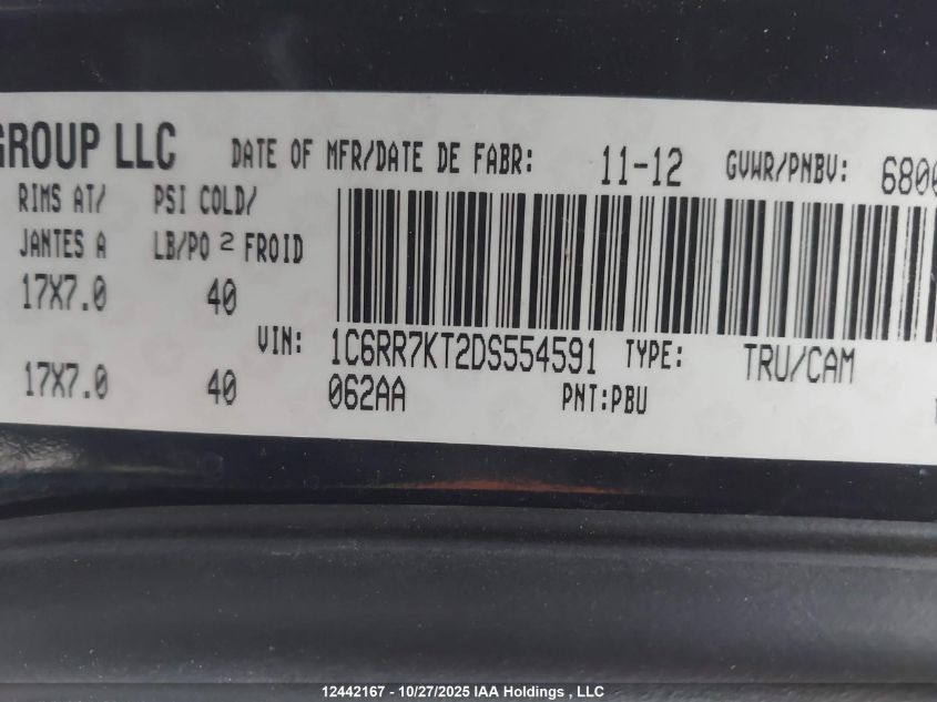 2013 Ram 1500 St VIN: 1C6RR7KT2DS554591 Lot: 12442167