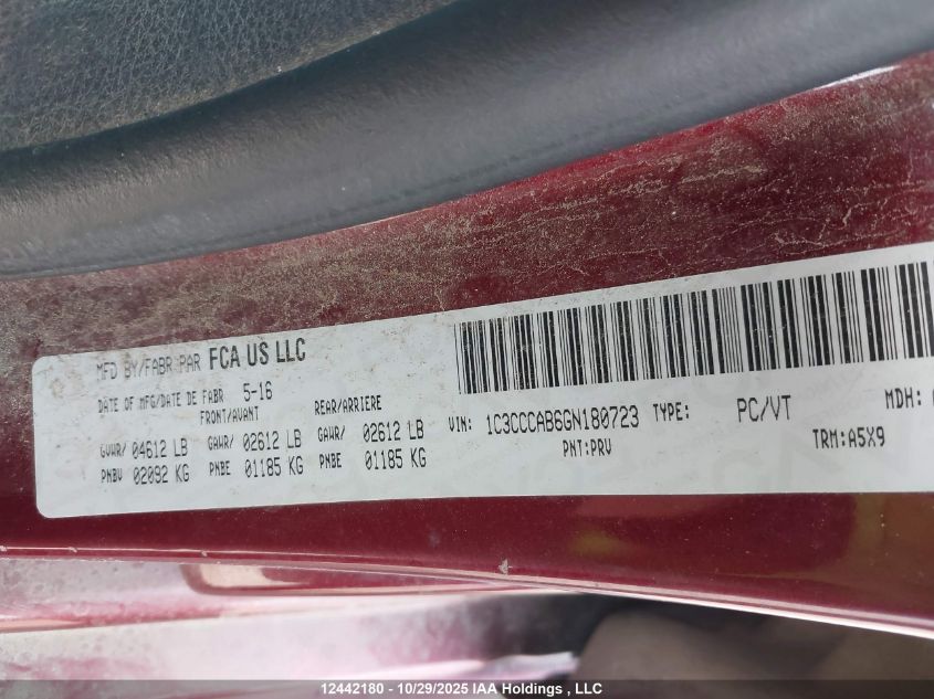 2016 Chrysler 200 Limited VIN: 1C3CCCAB6GN180723 Lot: 12442180