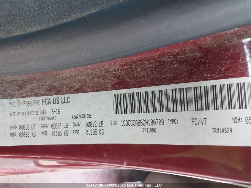 2016 Chrysler 200 Limited VIN: 1C3CCCAB6GN180723 Lot: 12442180