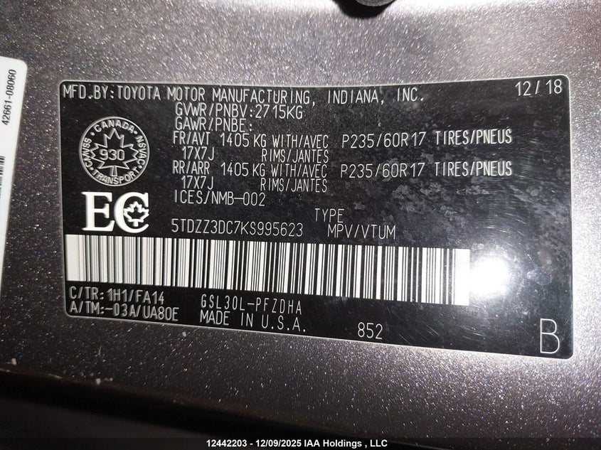 5TDZZ3DC7KS995623 2019 TOYOTA SIENNA photo no. 9