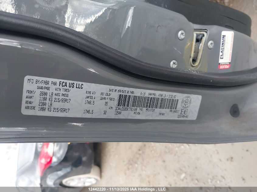 2019 Jeep Compass Trailhawk VIN: 3C4NJDDB5KT761408 Lot: 12442220