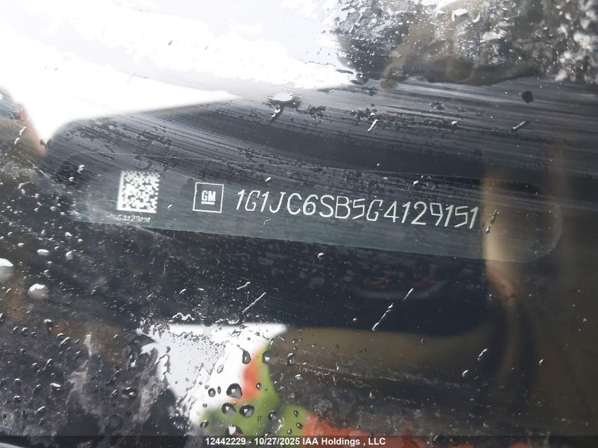 2016 Chevrolet Sonic Lt VIN: 1G1JC6SB5G4129151 Lot: 12442229