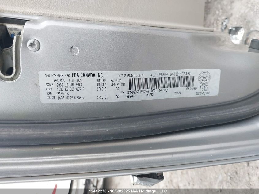 2017 Dodge Grand Caravan Cvp/Sxt VIN: 2C4RDGBG0HR742706 Lot: 12442230