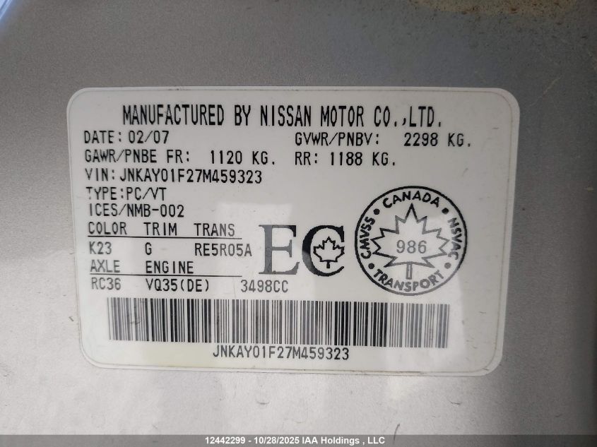 2007 Infiniti M35 Sport VIN: JNKAY01F27M459323 Lot: 12442299