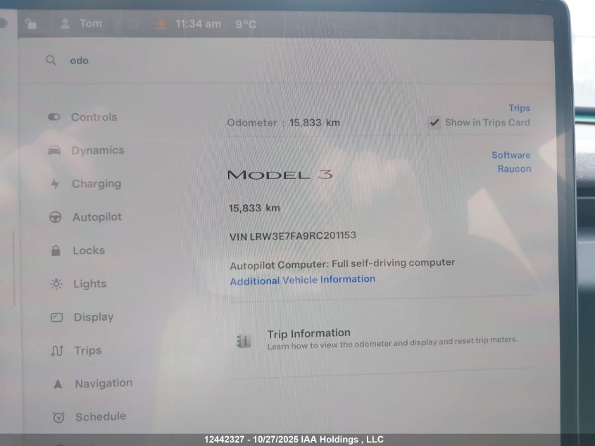 2024 Tesla Model 3 VIN: LRW3E7FA9RC201153 Lot: 12442327