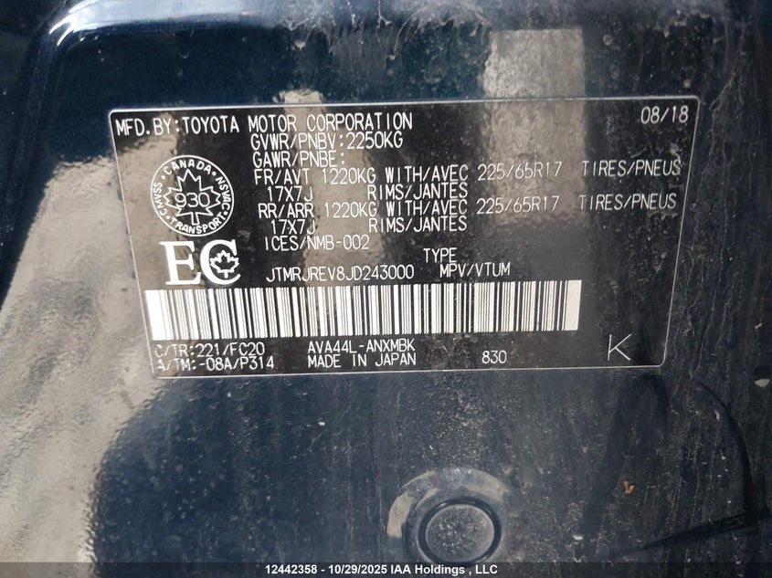 JTMRJREV8JD243000 2018 TOYOTA  photo no. 9