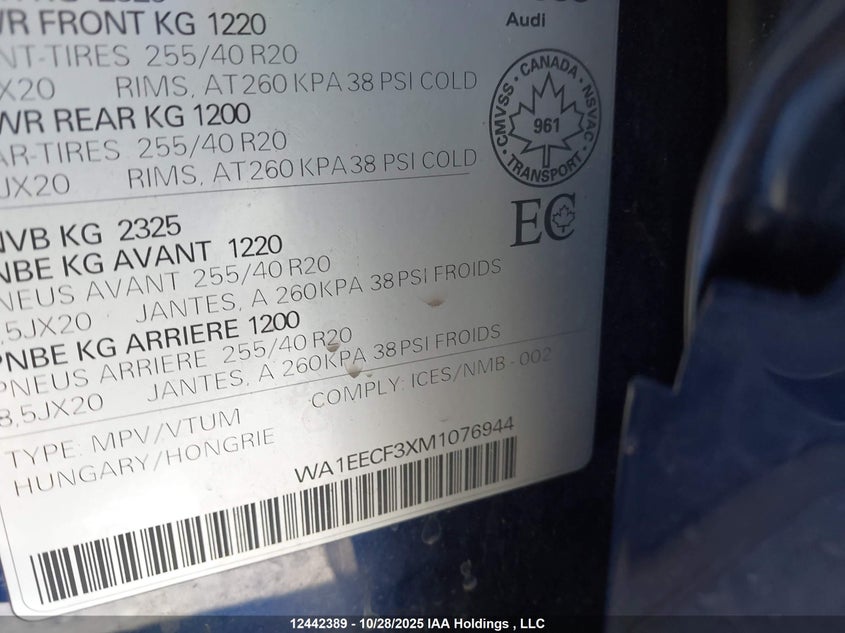 WA1EECF3XM1076944 2021 AUDI Q3 photo no. 9