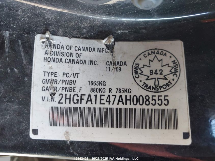 2010 Honda Civic VIN: 2HGFA1E47AH008555 Lot: 12442426