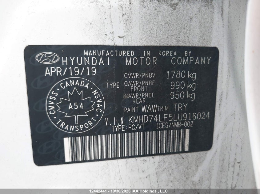 KMHD74LF5LU916024 2020 HYUNDAI ELANTRA photo no. 9