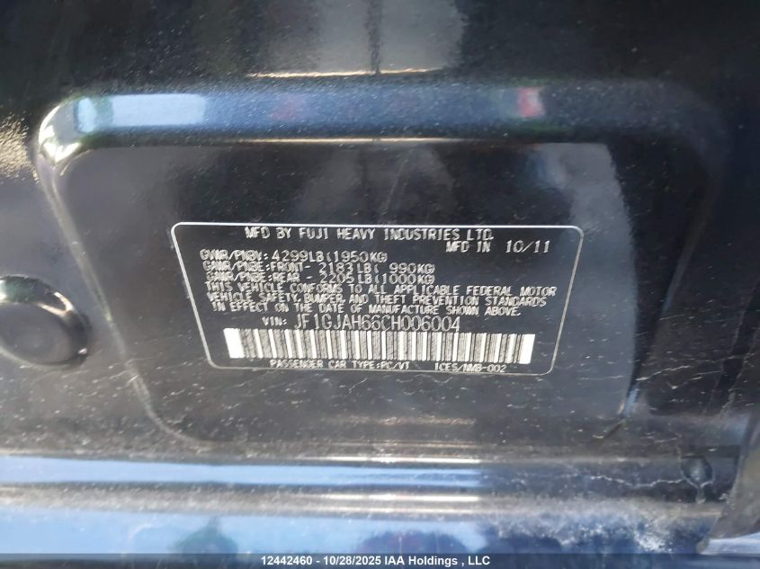 2012 Subaru Impreza 2.0I Limited Package VIN: JF1GJAH66CH006004 Lot: 12442460