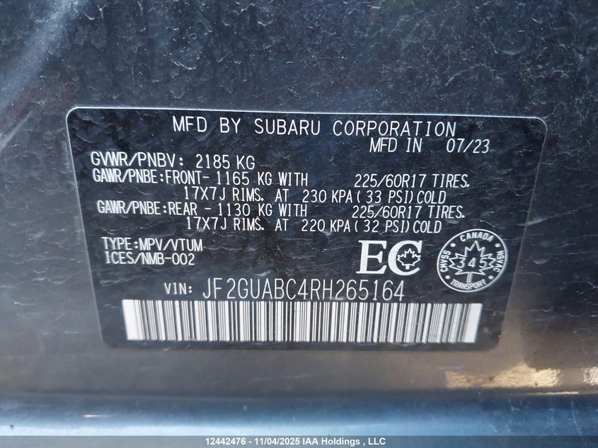 JF2GUABC4RH265164 2024 SUBARU XV photo no. 9