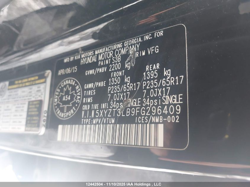 2015 Hyundai Santa Fe Sport 2.4 Base VIN: 5XYZT3LB9FG296409 Lot: 12442504