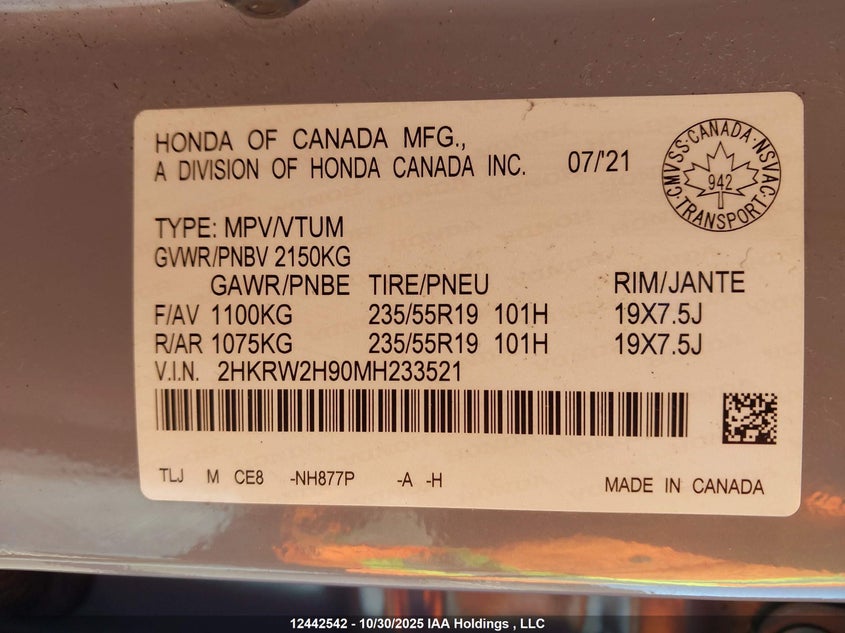 2HKRW2H90MH233521 2021 HONDA CR-V photo no. 9