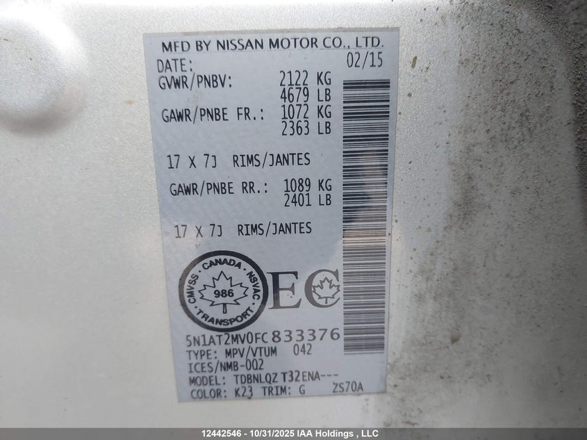 5N1AT2MV0FC833376 2015 NISSAN ROGUE photo no. 18