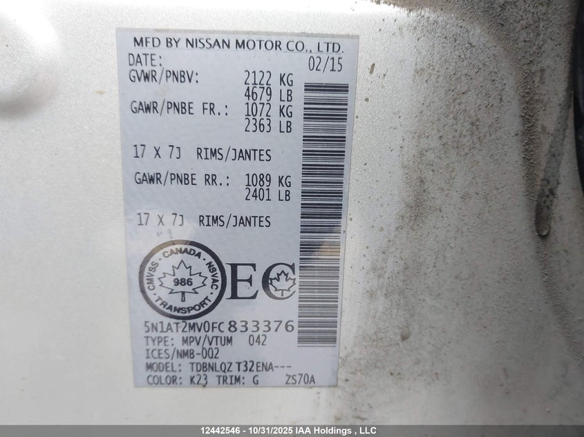 5N1AT2MV0FC833376 2015 NISSAN ROGUE photo no. 9