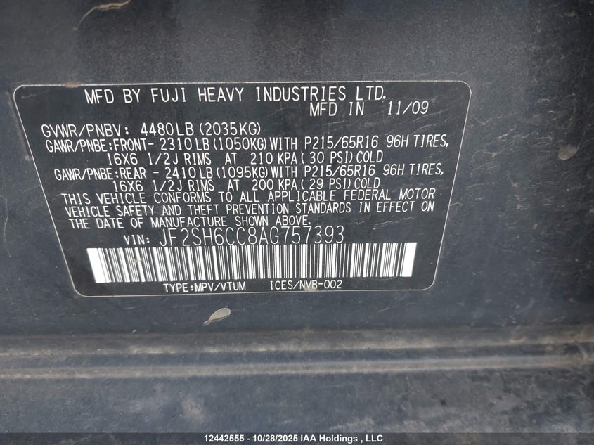 JF2SH6CC8AG757393 2010 SUBARU FORESTER photo no. 18