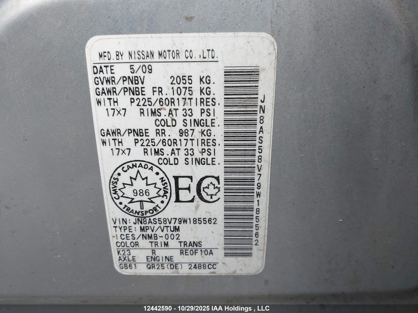 JN8AS58V79W185562 2009 NISSAN ROGUE photo no. 9