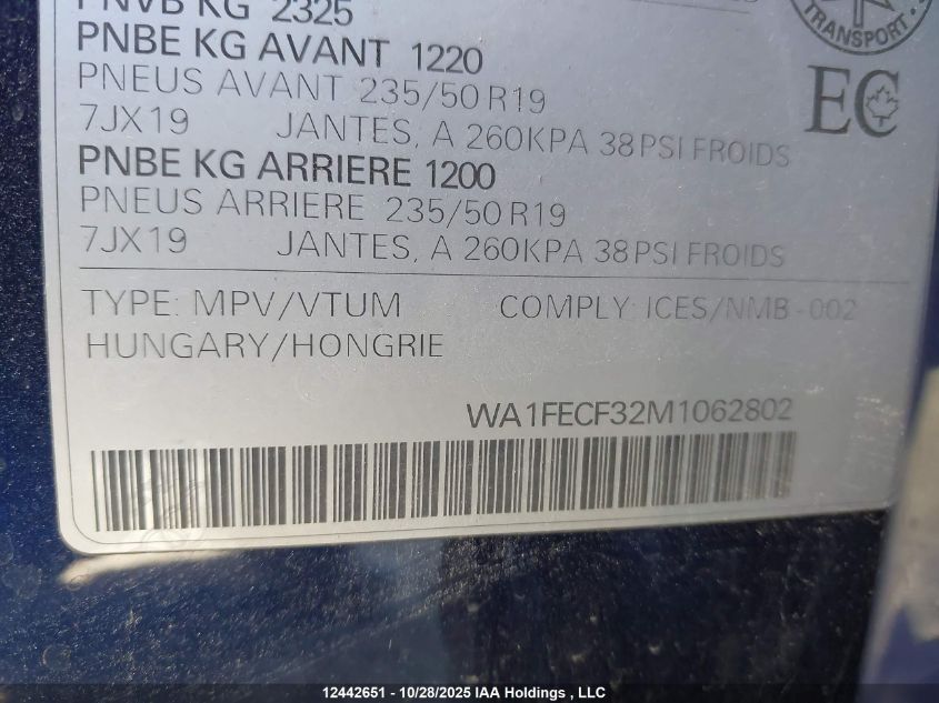 2021 Audi Q3 45 Technik VIN: WA1FECF32M1062802 Lot: 12442651