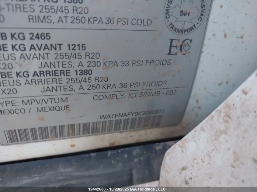 2019 Audi Q5 Technik S-Line VIN: WA1FNAFY9K2088871 Lot: 12442688