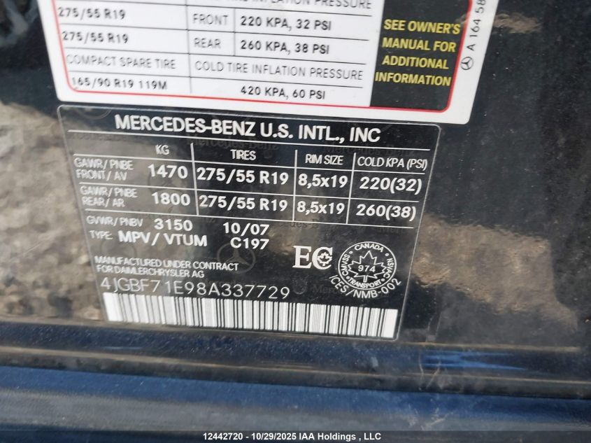 2008 Mercedes-Benz Gl 450 4Matic VIN: 4JGBF71E98A337729 Lot: 12442720