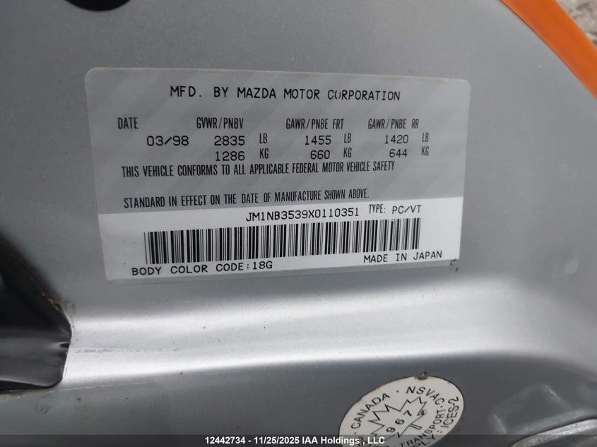 JM1NB3539X0110351 1999 MAZDA MX-5 photo no. 9