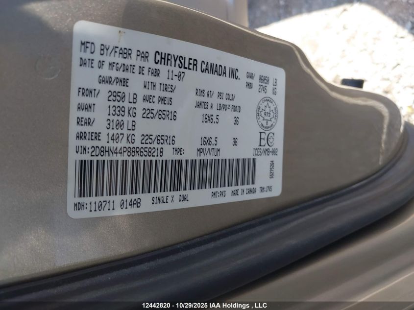 2008 Dodge Grand Caravan Sxt VIN: 2D8HN44P88R658218 Lot: 12442820