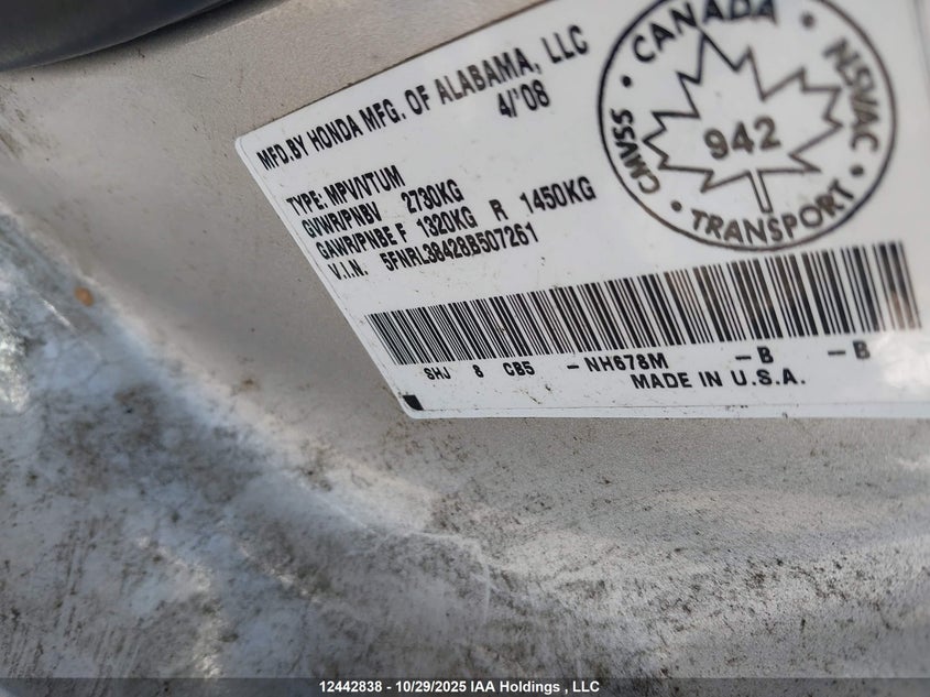5FNRL38428B507261 2008 HONDA ODYSSEY photo no. 9