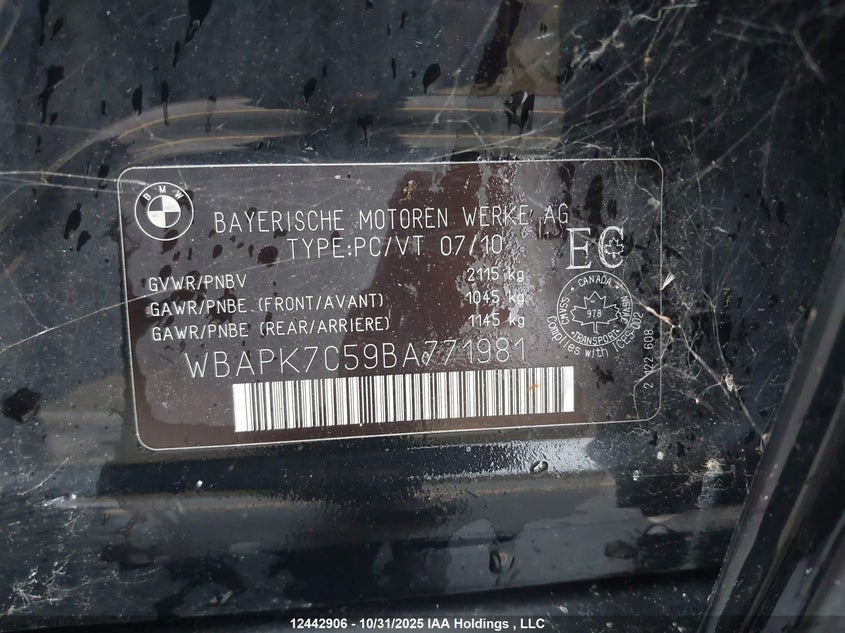 WBAPK7C59BA771981 2011 BMW 3ER photo no. 9