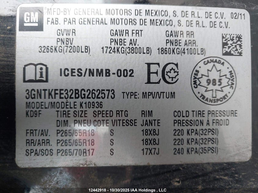 3GNTKFE32BG262573 2011 CHEVROLET AVALANCHE photo no. 18