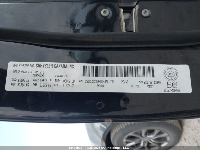 2011 Dodge Charger VIN: 2B3CL3CG5BH514330 Lot: 12442939