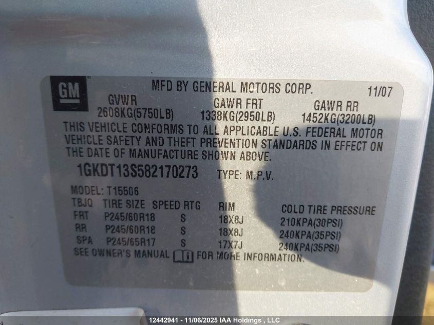 2008 GMC Envoy VIN: 1GKDT13S582170273 Lot: 12442941