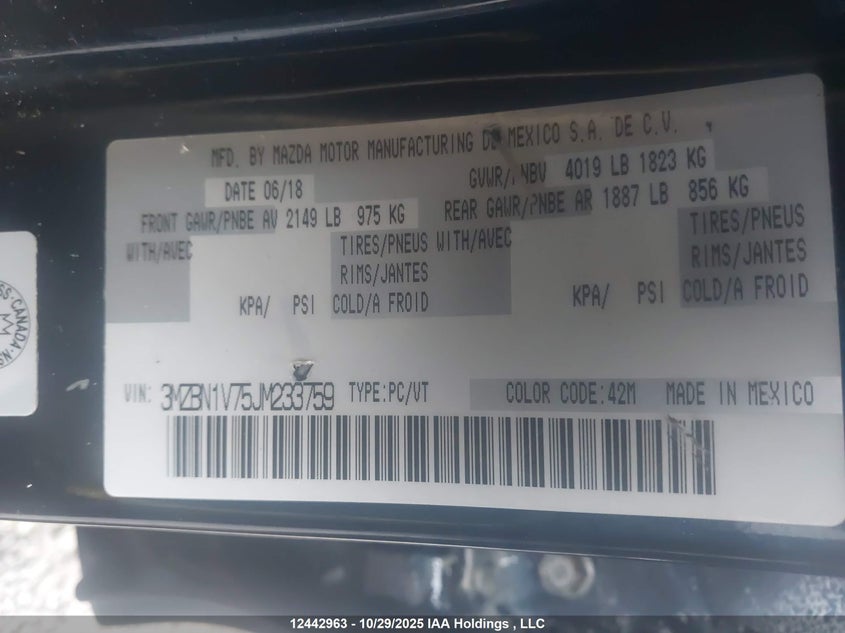 3MZBN1V75JM233759 2018 MAZDA 3 photo no. 9