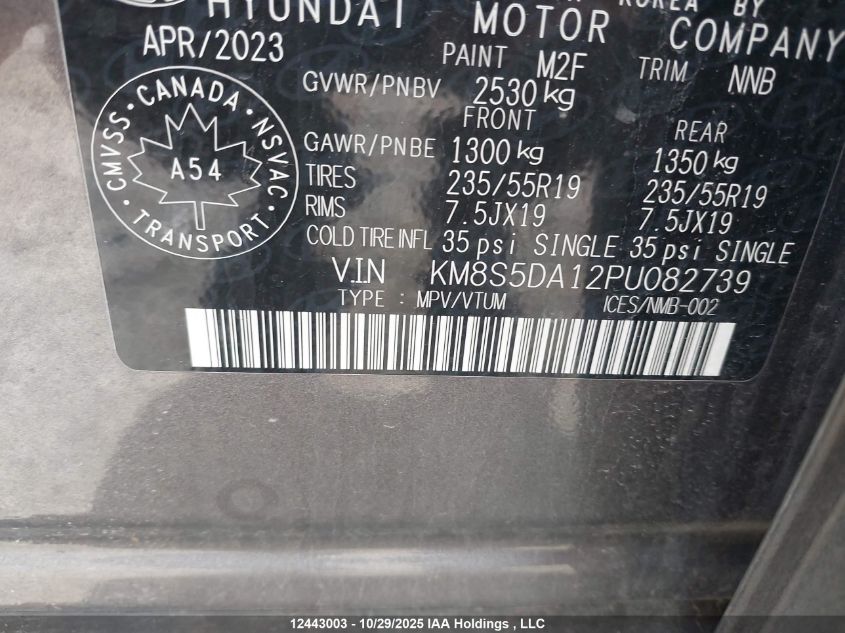 2023 Hyundai Santa Fe Luxury Hybrid Awd VIN: KM8S5DA12PU082739 Lot: 12443003