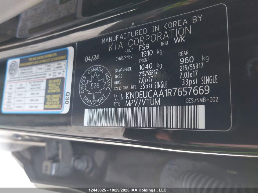 2024 Kia Seltos S VIN: KNDEUCAA1R7657669 Lot: 12443025